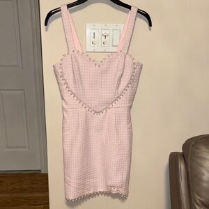 Pink Sleeveless Dress with Pearl Accents